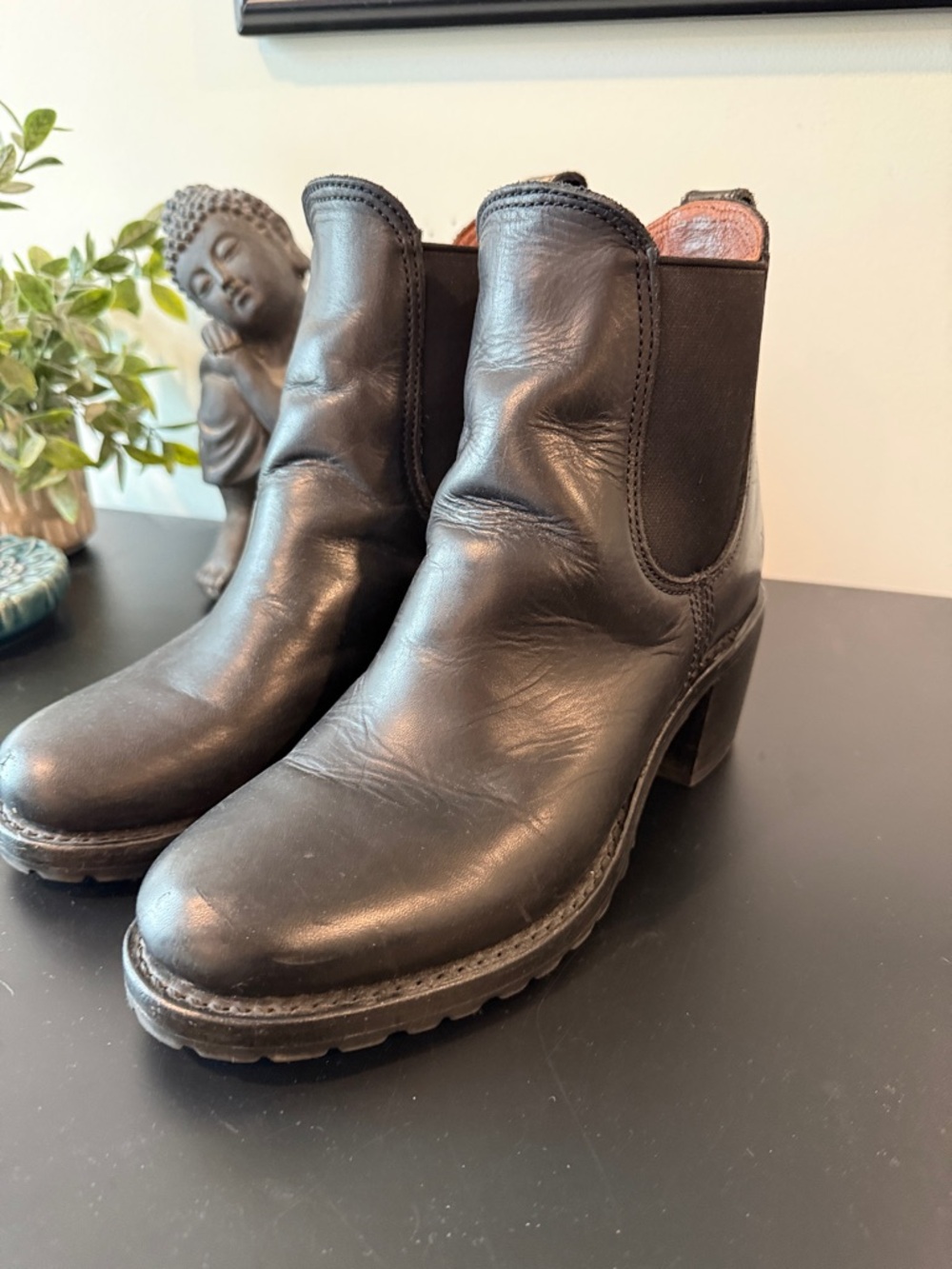 Frye Sabrina Black Leather Ankle Boots